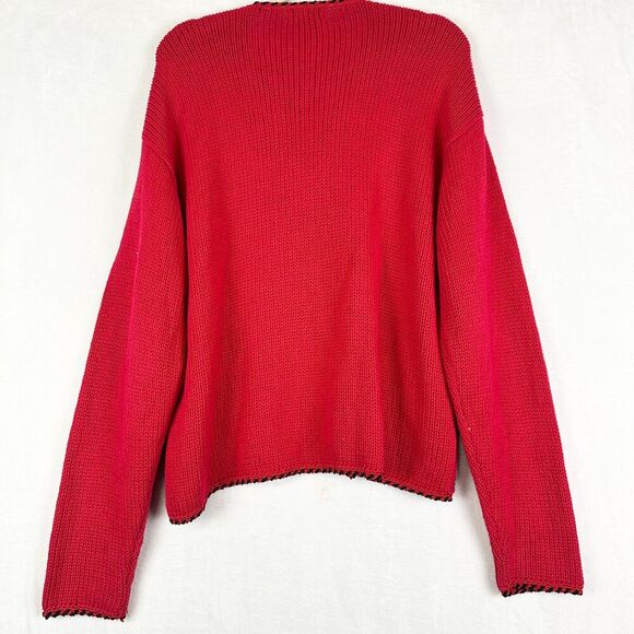 Lisa International Vibrant Red Cardigan with Colorful Stripes - Picture 2 of 5